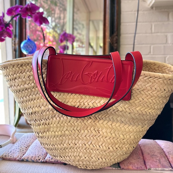 New Christian Louboutin Loubishore Wicker Summer Tote - Picture 1 of 16